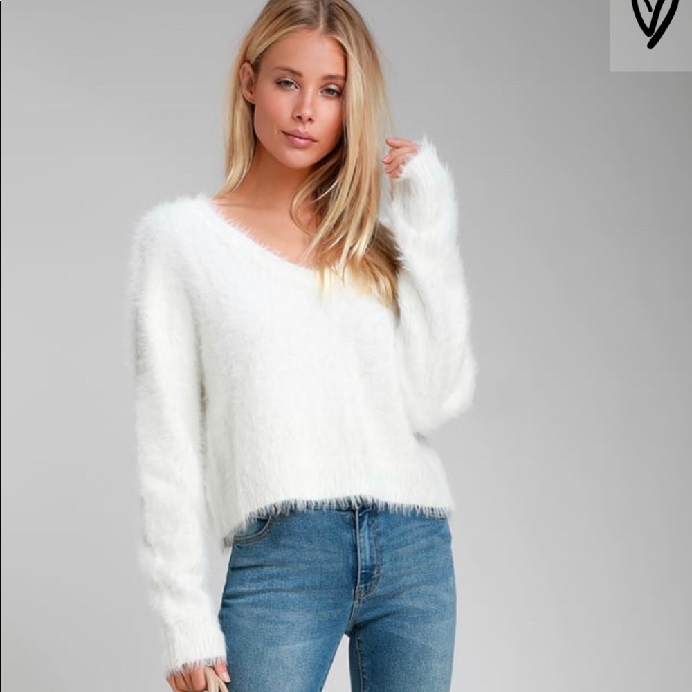 White Fuzzy Knit Sweater